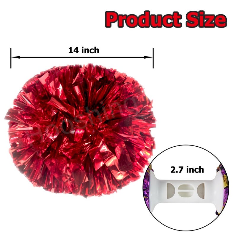 Hooshing 2PCS Red Pom Poms Cheerleading with Baton Handle for Team Spirit Sports Dance Cheering - Image 2